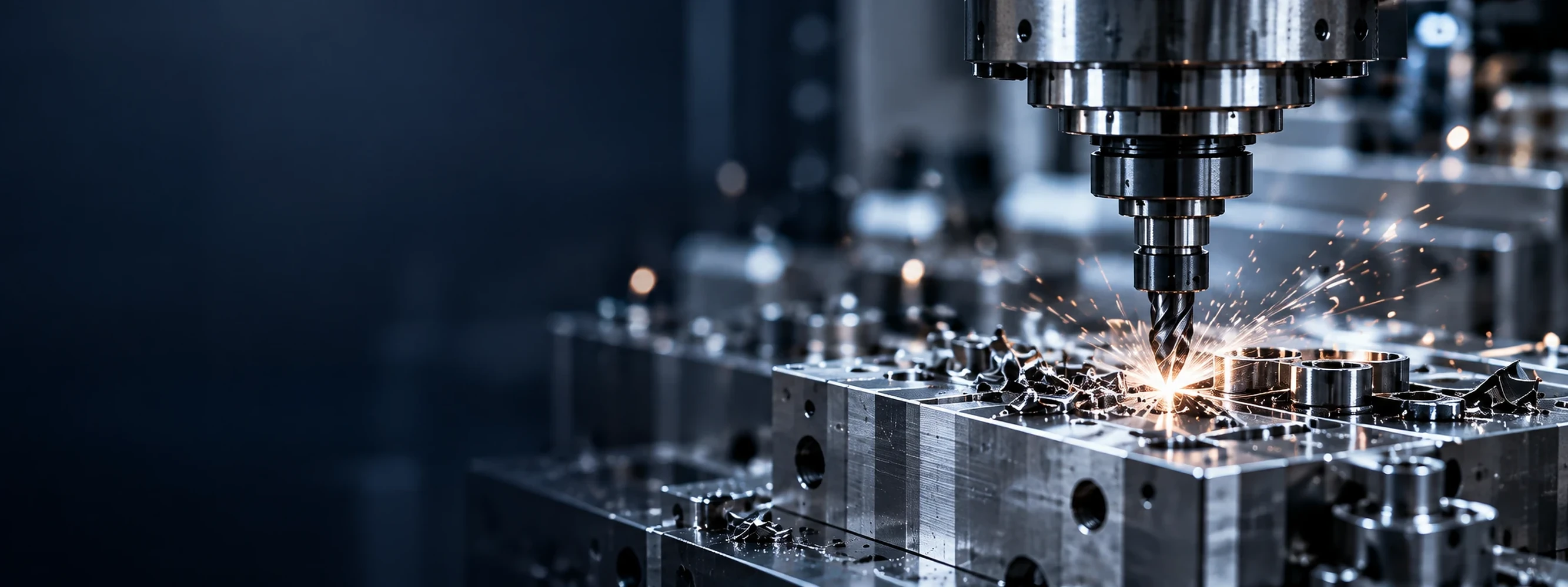 A CNC cutting tool machining a metal workpiece